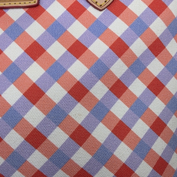 Dooney & Bourke Gingham Zip Satchel Red  Blue Leather Bag - Picture 3 of 16